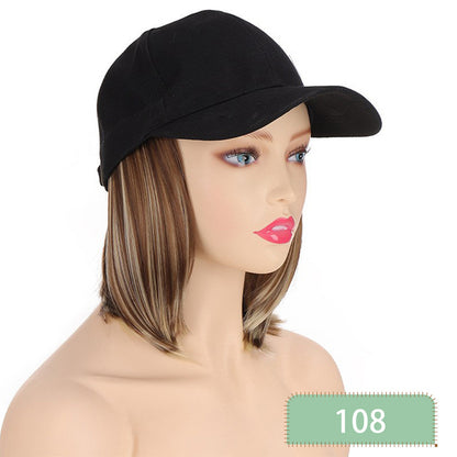 Hat Wigs Short Straight Bob Hair Wig With Baseball Hat For Women Girls Synthetic Heat Resistant Hair Wigs With Adjustable Hat