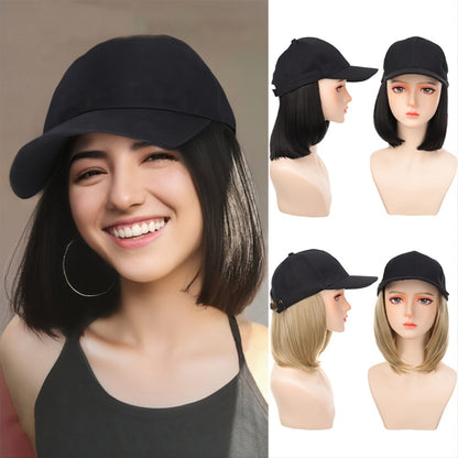 Hat Wigs Short Straight Bob Hair Wig With Baseball Hat For Women Girls Synthetic Heat Resistant Hair Wigs With Adjustable Hat