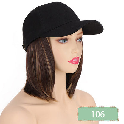 Hat Wigs Short Straight Bob Hair Wig With Baseball Hat For Women Girls Synthetic Heat Resistant Hair Wigs With Adjustable Hat