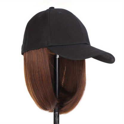 Hat Wigs Short Straight Bob Hair Wig With Baseball Hat For Women Girls Synthetic Heat Resistant Hair Wigs With Adjustable Hat